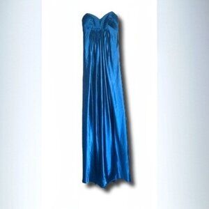 Cinderella Devine Strapless Teal Silky Long Formal Gown Floor Length Designer XS
